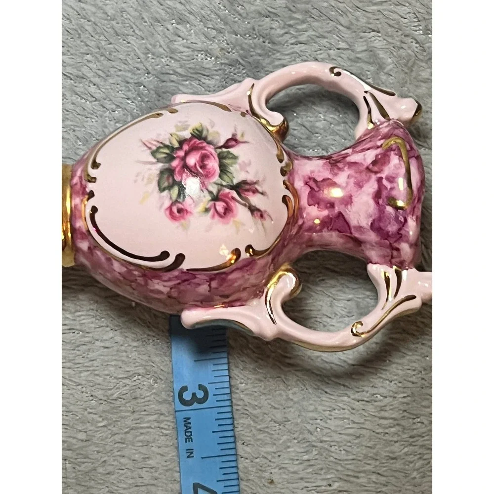 Porcelain Fairlow Vase Pink Rose Marbled Double Handle Urn Gold Gilt Floral 6